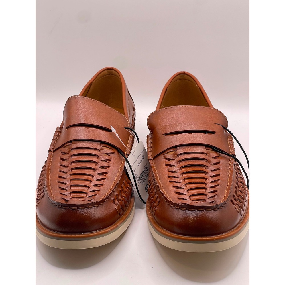 Stafford Barolo Mens Cognac Woven Leather Penny Loafers Memory Foam 11 M